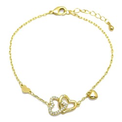 925 Sterling Silver 14K Gold Plated CZ Double Heart Bracelet
