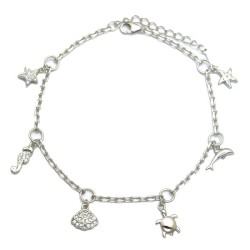 925 Sterling Silver CZ Sea Life Charm Bracelet
