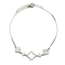 925 Sterling Silver Mother of Pearl Clover Bracelet