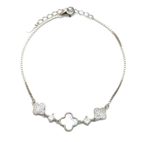 925 Sterling Silver Mother of Pearl Clover Bracelet