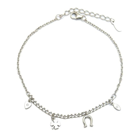 925 Sterling Silver Clover Horseshoe Charm Bracelet