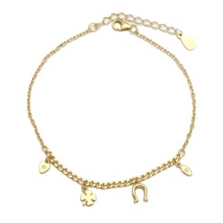 925 Sterling Silver 14K Gold Plated Clover Horseshoe Charm Bracelet