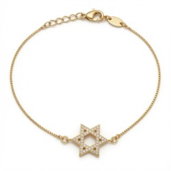 925 Sterling Silver 14K Gold Plated CZ Star of David Bracelet