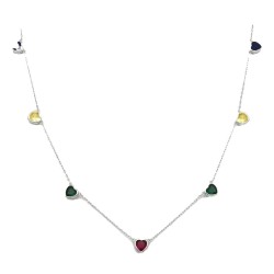 925 Sterling Silver Multi Heart Station Necklace