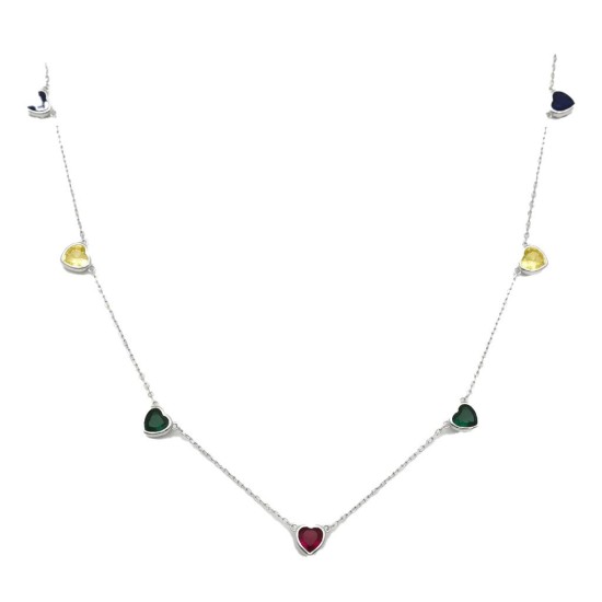 925 Sterling Silver Multi Heart Station Necklace