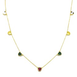 925 Sterling Silver 14K Gold Plated Multi Heart Station Necklace
