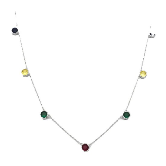 925 Sterling Silver Multi CZ Station Necklace