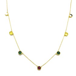 925 Sterling Silver 14K Gold Plated Multi CZ Station Necklace