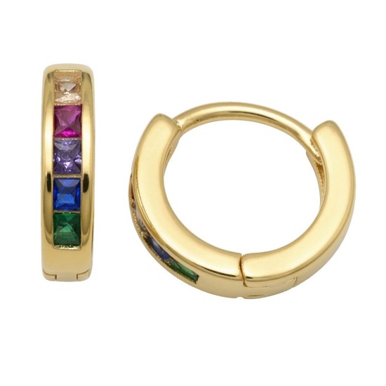 925 Sterling Silver 14K Gold Plated Rainbow CZ Hoop Earrings
