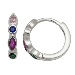 925 Sterling Silver Multi CZ Hoop Earrings