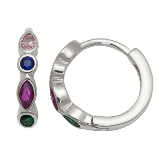 925 Sterling Silver Multi CZ Hoop Earrings