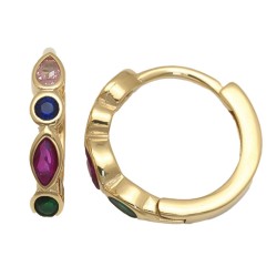 925 Sterling Silver 14K Gold Plated Multi CZ Hoop Earrings