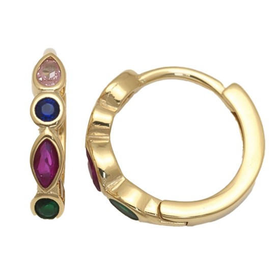 925 Sterling Silver 14K Gold Plated Multi CZ Hoop Earrings