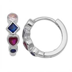 925 Sterling Silver CZ Heart Square Hoops