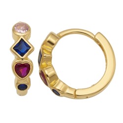 925 Sterling Silver 14K Gold Plated CZ Heart Square Hoops