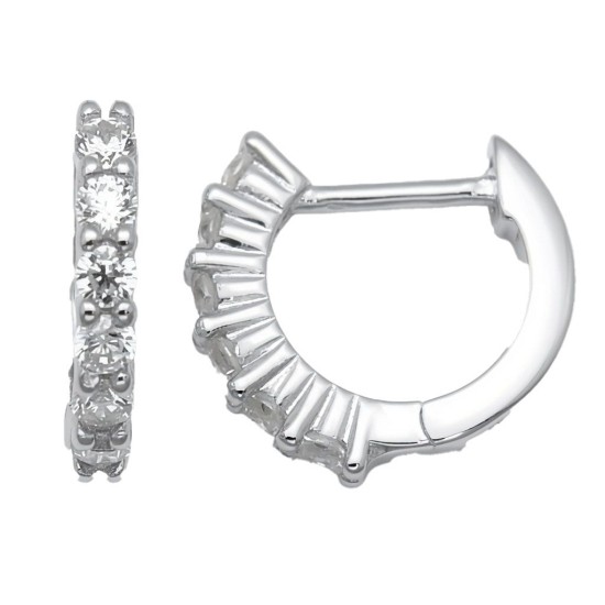925 Sterling Silver Baguette CZ Hoop Earrings