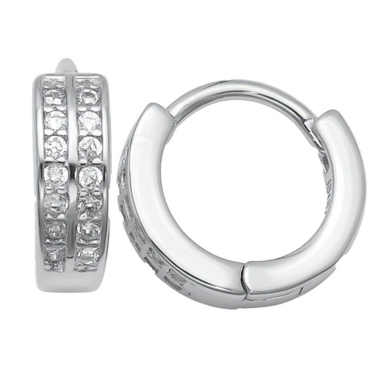 925 Sterling Silver Double Row CZ Hoop Earrings