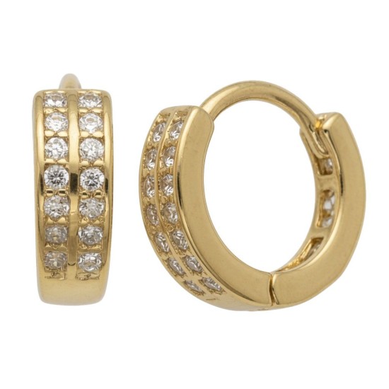 925 Sterling Silver 14K Gold Plated Double Row CZ Hoop Earrings