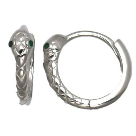 925 Sterling Silver Snake CZ Hoop Earrings