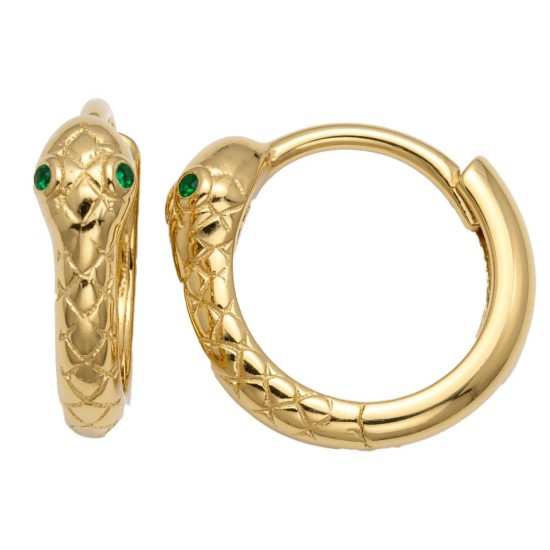 925 Sterling Silver 14K Gold Plated Snake CZ Hoop Earrings