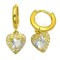 925 Sterling Silver 14K Gold Plated CZ Heart Drop Hoop Earrings