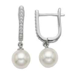 925 Sterling Silver CZ Pearl Drop Earrings