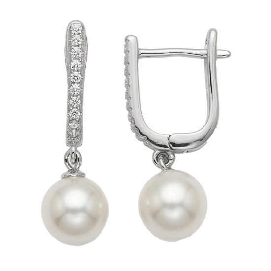 925 Sterling Silver CZ Pearl Drop Earrings