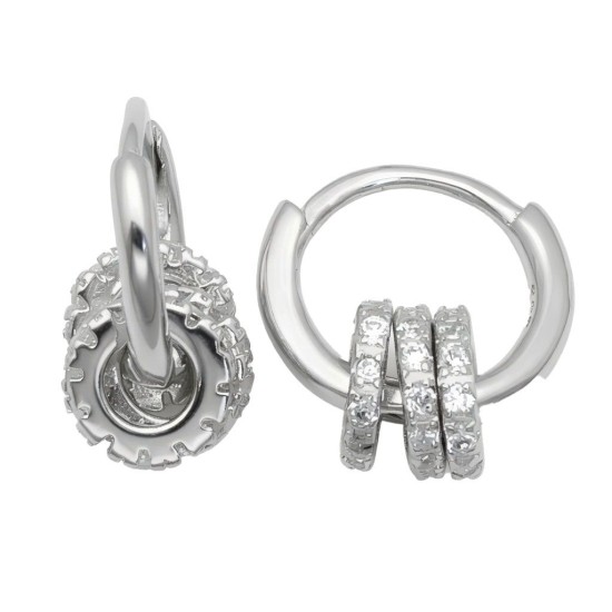 925 Sterling Silver CZ Gear Hoop Earrings