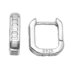 925 Sterling Silver Baguette CZ Square Hoops