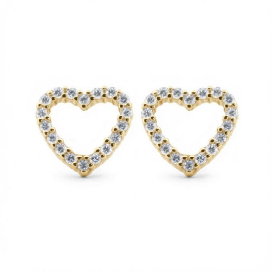 925 Sterling Silver 14k Gold Plated CZ Set Heart Studs