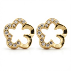 925 Sterling Silver 14k Gold Plated CZ Set Clover Studs