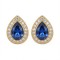 925 Sterling Silver 14k Gold Plated Pear Shape Studs Sapphire Centre CZ
