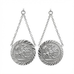 925 Sterling Silver St George Coin Drop Earrings