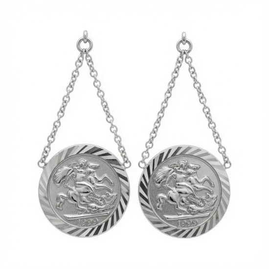 925 Sterling Silver St George Coin Drop Earrings