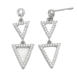 925 Sterling Silver CZ Triangle Drop Earrings