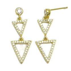 925 Sterling Silver 14K Gold Plated CZ Triangle Drop Earrings