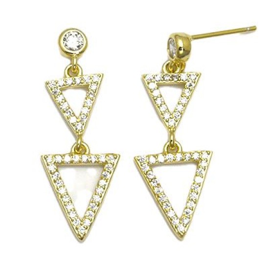 925 Sterling Silver 14K Gold Plated CZ Triangle Drop Earrings