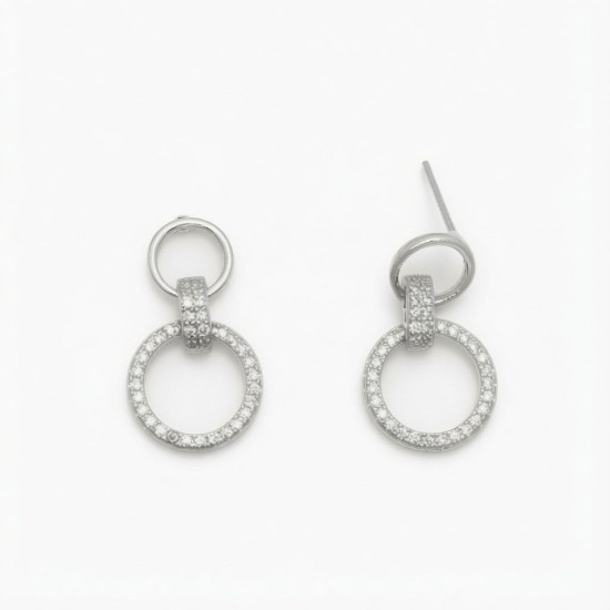 925 Sterling Silver CZ Circle Pendant Set