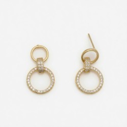 925 Sterling Silver 14K Gold Plated CZ Circle Pendant Set