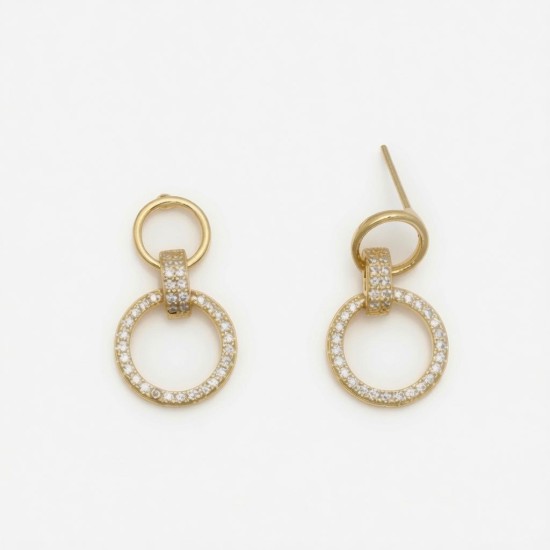 925 Sterling Silver 14K Gold Plated CZ Circle Pendant Set