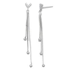 925 Sterling Silver CZ Chain Tassel Earrings