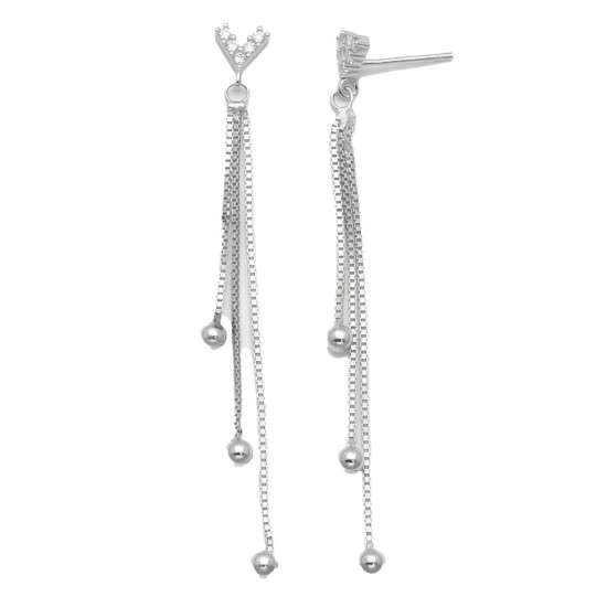 925 Sterling Silver CZ Chain Tassel Earrings