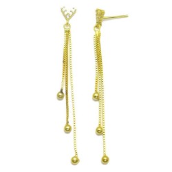 925 Sterling Silver 14K Gold Plated CZ Chain Tassel Earrings