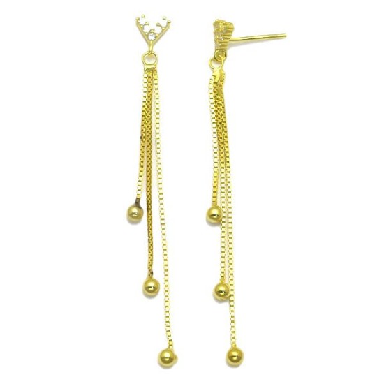 925 Sterling Silver 14K Gold Plated CZ Chain Tassel Earrings