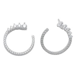 925 Sterling Silver CZ Crown Hoop Earrings