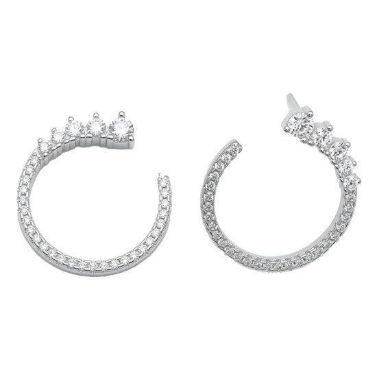 925 Sterling Silver CZ Crown Hoop Earrings