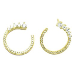 925 Sterling Silver 14K Gold Plated CZ Crown Hoop Earrings