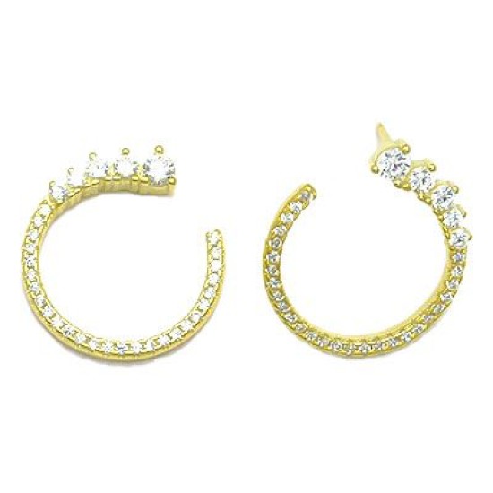 925 Sterling Silver 14K Gold Plated CZ Crown Hoop Earrings