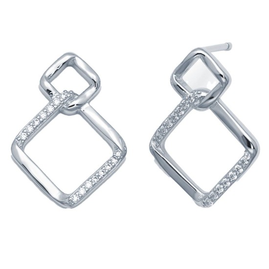 925 Sterling Silver CZ Square Knot Earrings