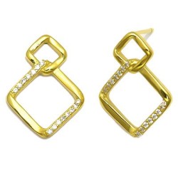 925 Sterling Silver 14K Gold Plated CZ Square Knot Earrings